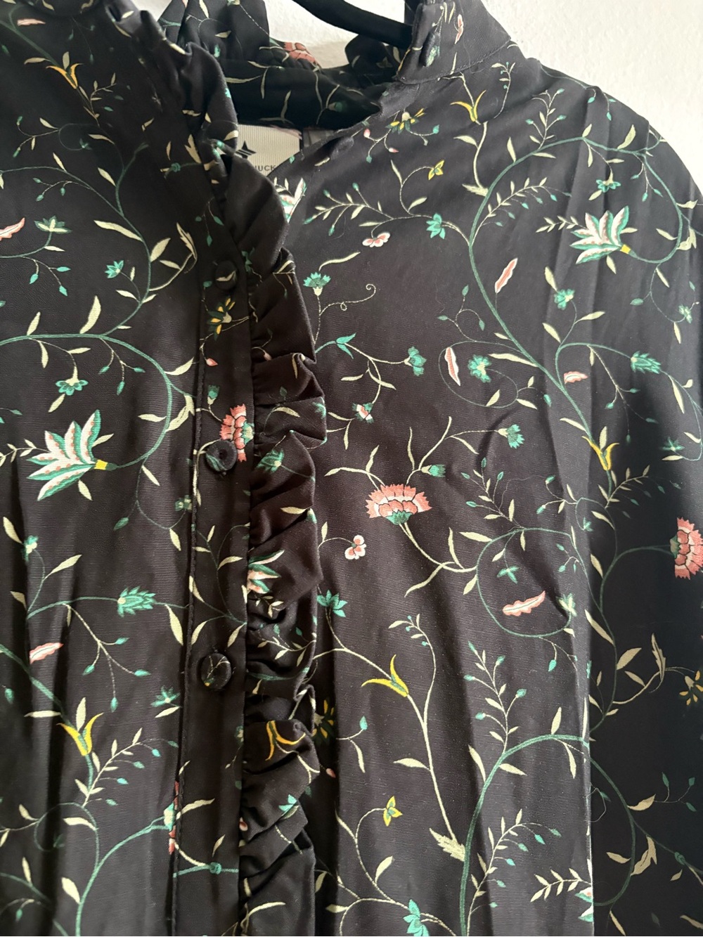 Tuckernuck Sz XL Campden Vine Tate Black Floral Cottage Linen Blend Short Dress - Picture 6 of 12